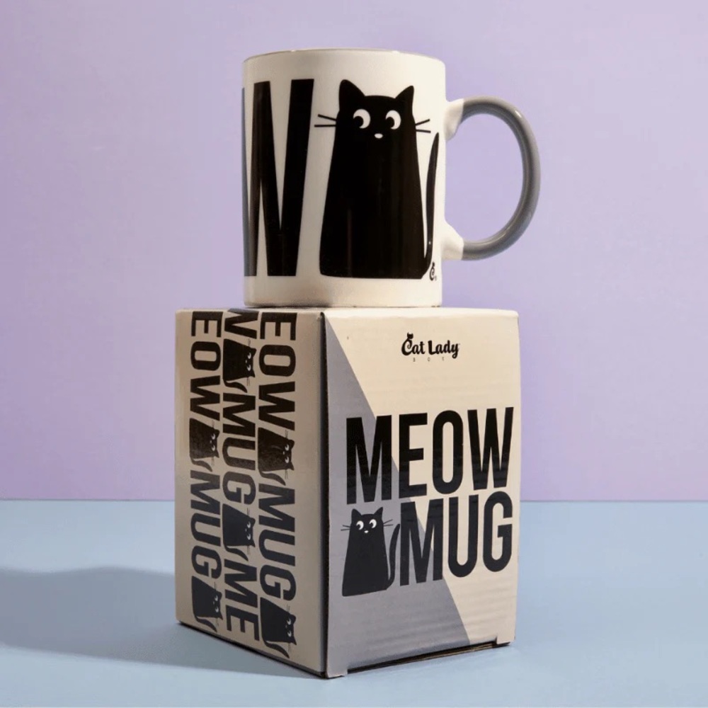 NIB Cat Lady Box Black & White MEOW Coffee Mug